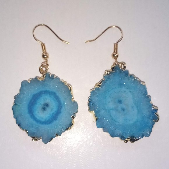 Love Is Real Couture Jewelry - LAST PAIR! Gold & Ocean Geode Slice Earrings